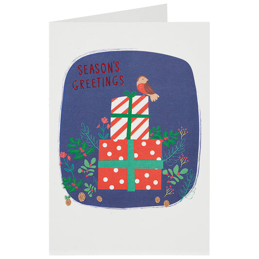 Season's Greeting Card Bird On Presents