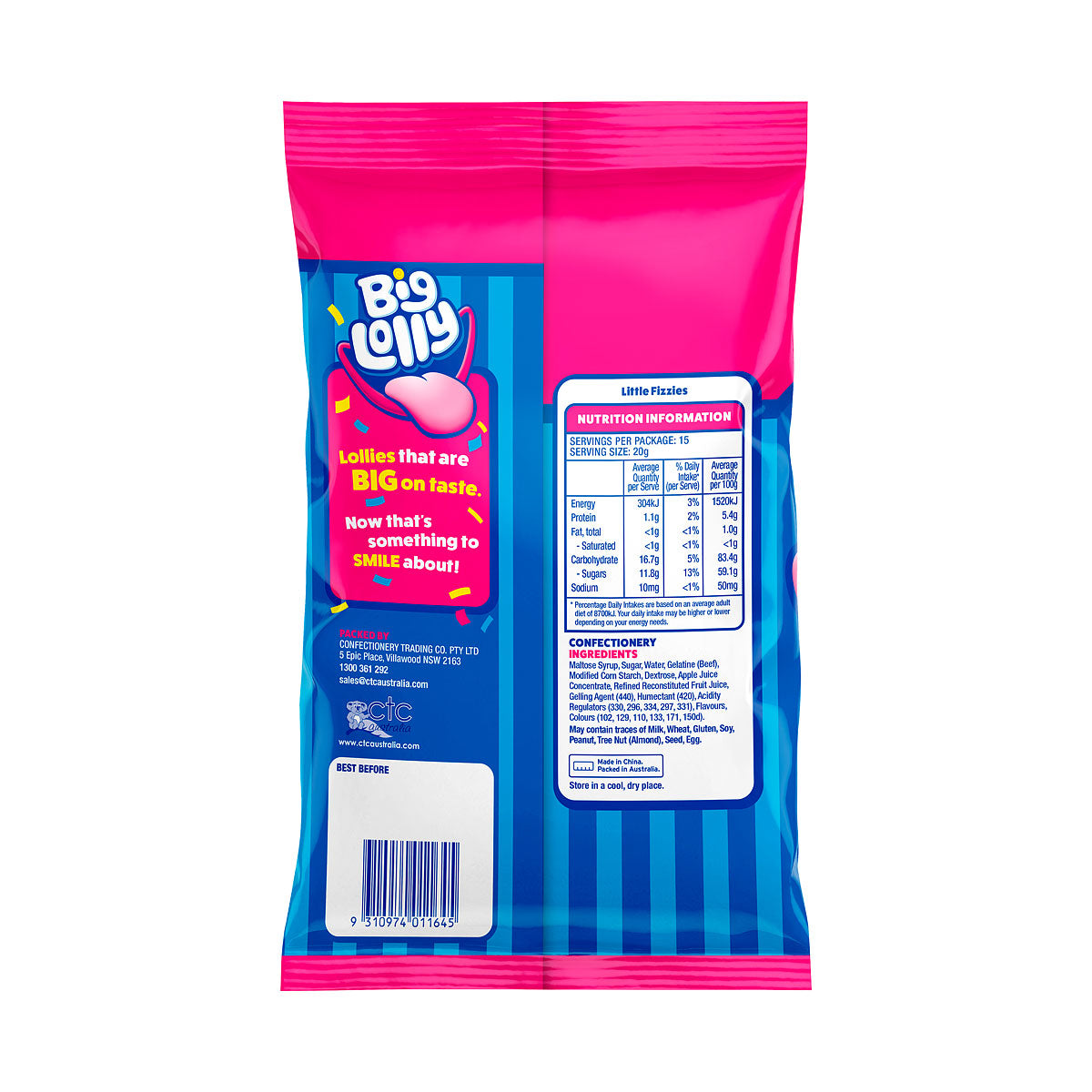 Big Lolly Little Fizzies Party Pack 15 Mini Bags 300g