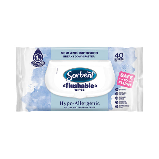 Sorbent Hypo Allergenic Flushable Wipes 40pk