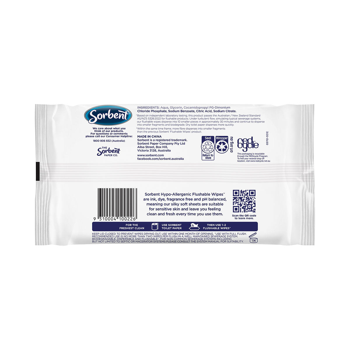 Sorbent Hypo Allergenic Flushable Wipes 40pk