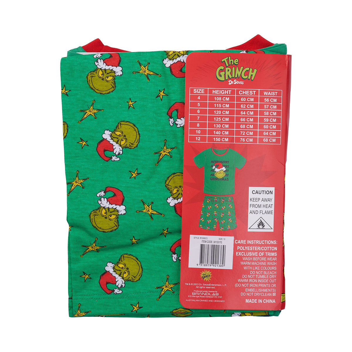 Boys' Grinch PJ Green Assorted Sizes