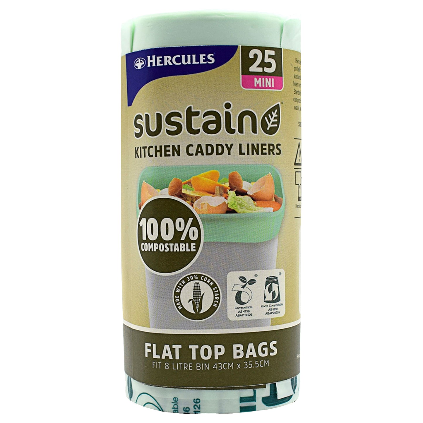 Hercules Sustain Plant Based Kitchen Caddy Liners Mini 8L 25pk