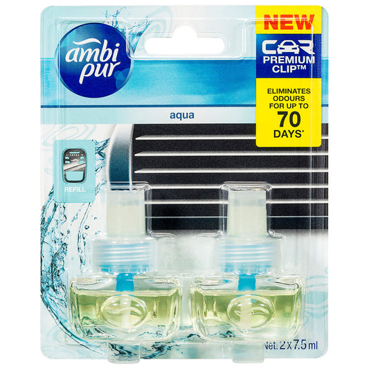 Ambi Pur Premium Car Clip Refill Aqua 7.5mL 2pk