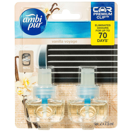 Ambi Pur Premium Car Clip Refill Vanilla Voyage 7.5mL 2pk