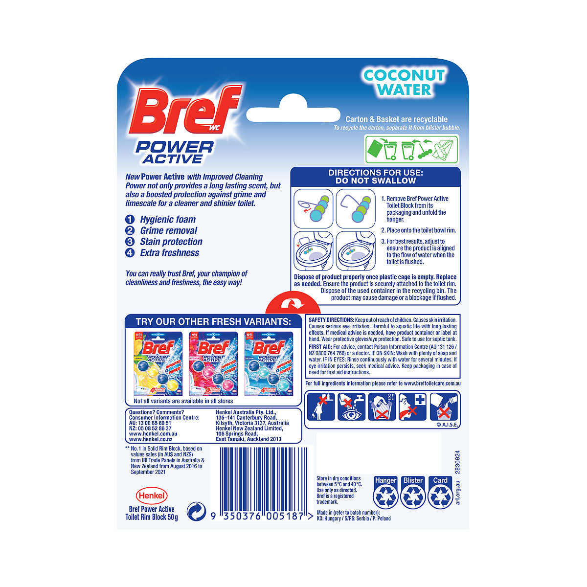 Bref Power Active Toilet Cage Coconut Water 50g