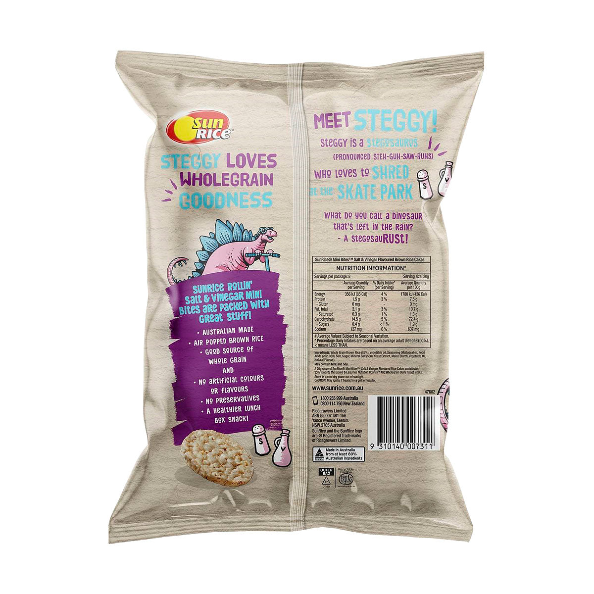 SunRice Mini Bites Salt & Vinegar 8pk 140g