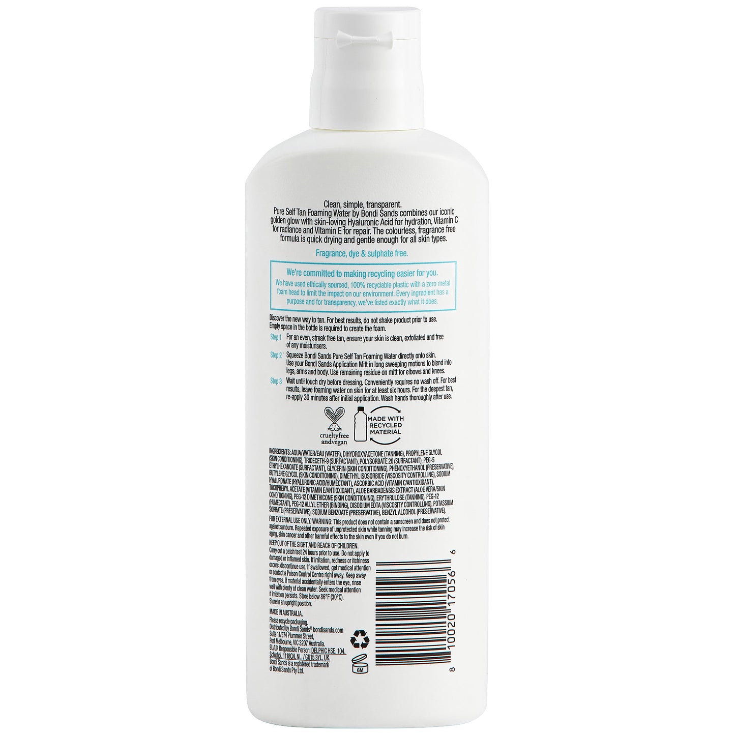Bondi Sands Pure Self Tan Foaming Water 200mL