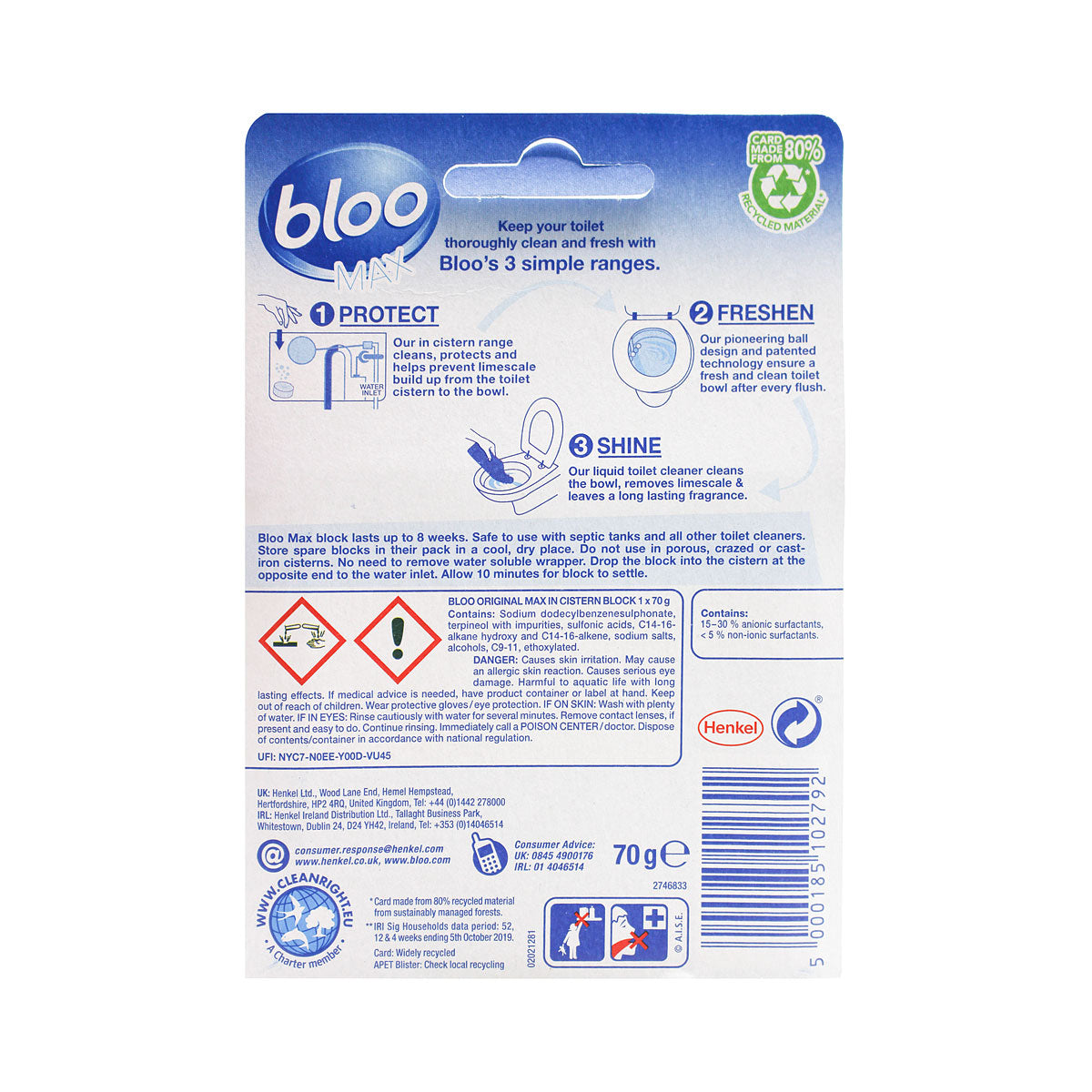 Bloo In-Cistern Max Block Original Blue 70g