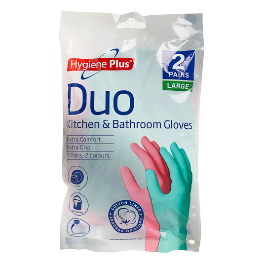 Hygiene Plus Duo Kitchen and Bathroom Gloves Large 2pk