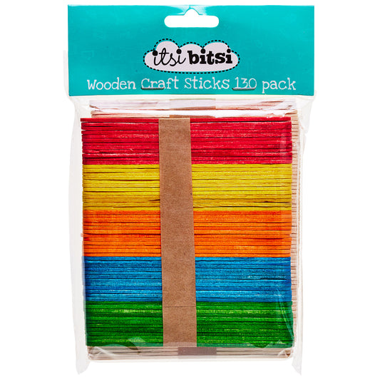 Wooden Craft Sticks Coloured/Natural 130pk