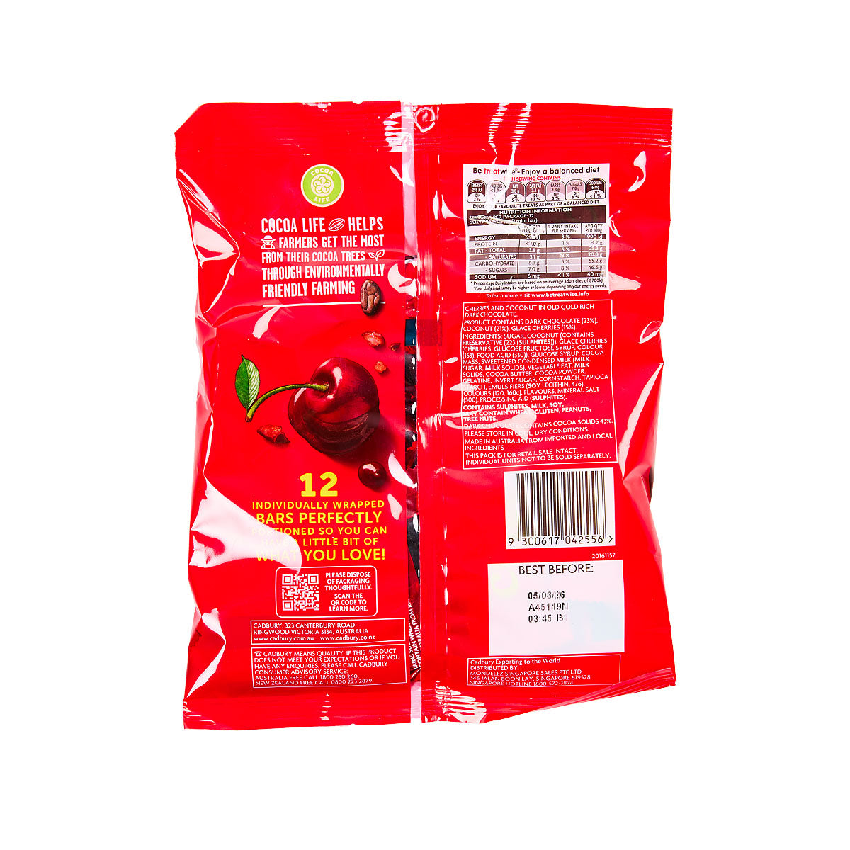 Cadbury Cherry Ripe Chocolate Sharepack 180g 12PK