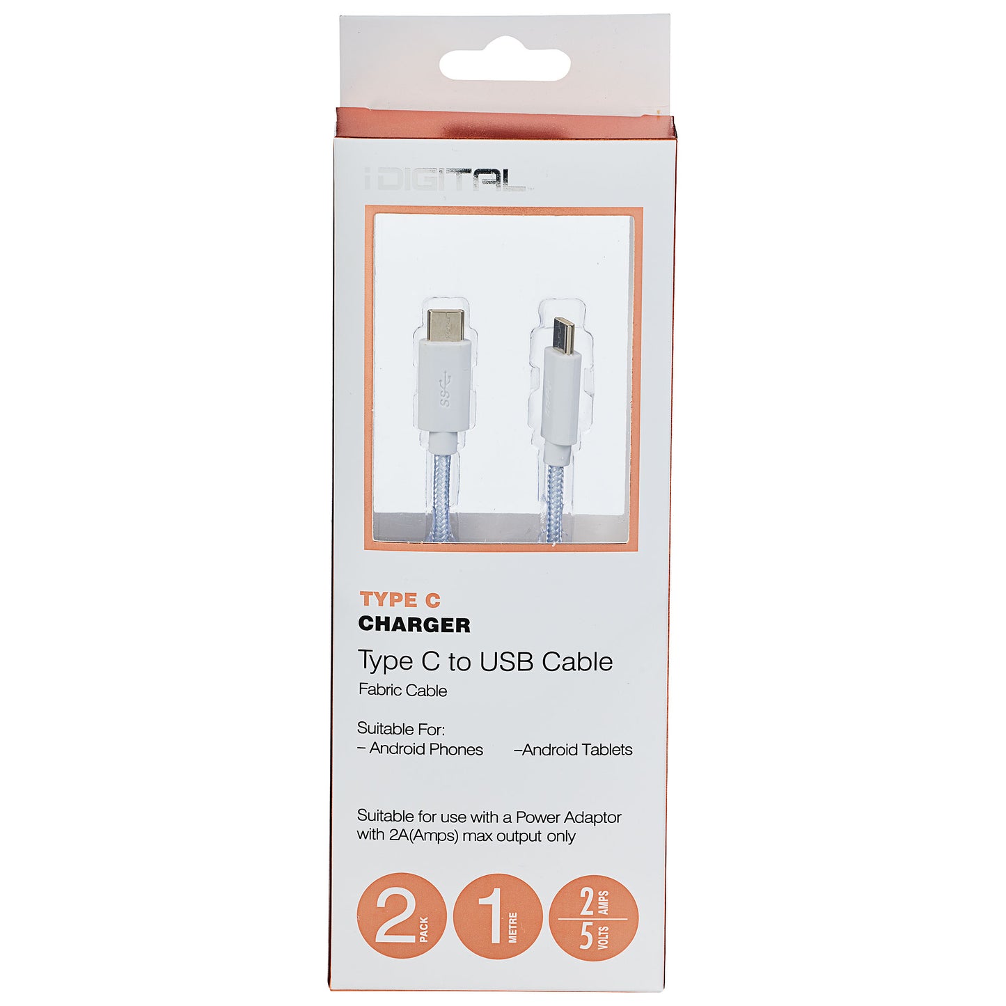 Type-C Cable 1m 2a 2pk