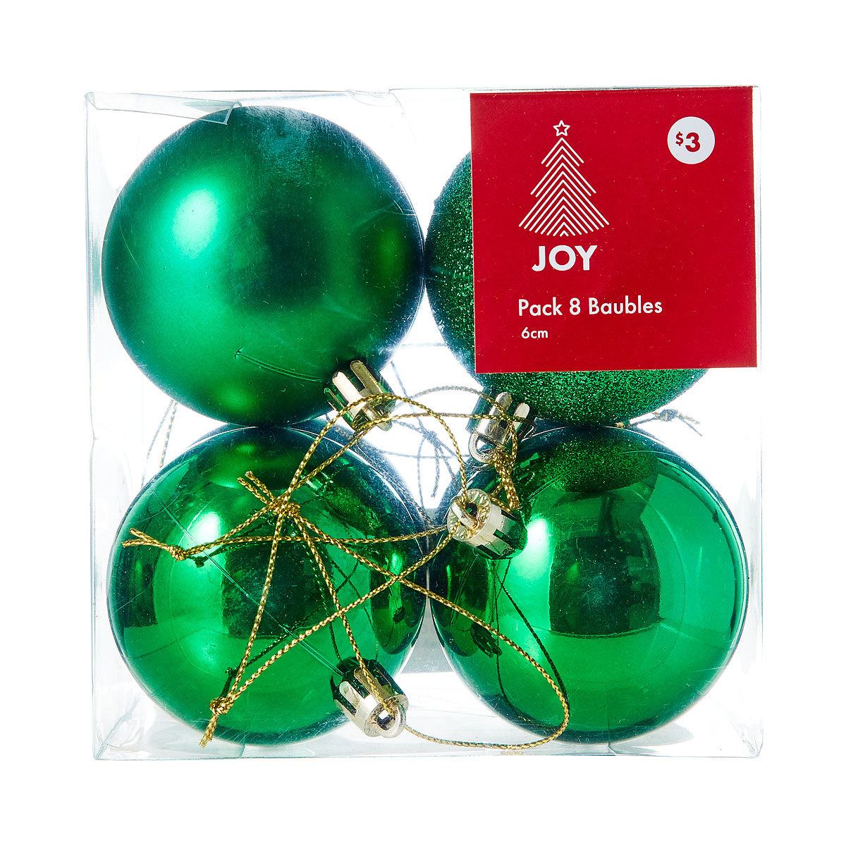 Christmas Baubles Green/White 6cm 8pk