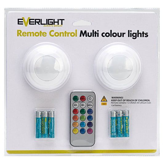 Everlight Multi-Colour Lights With Remote 2pk