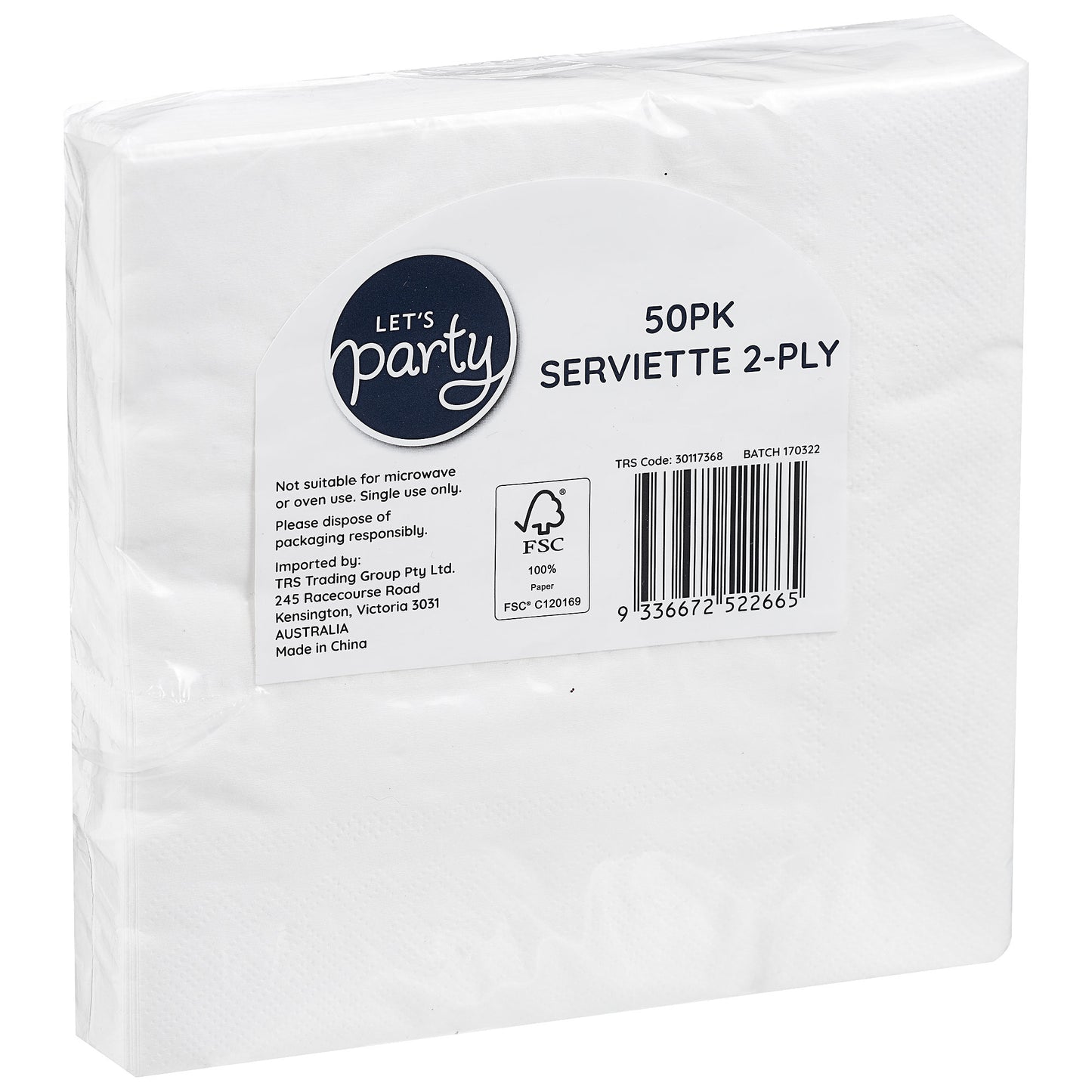 Serviette White 2ply 50pk