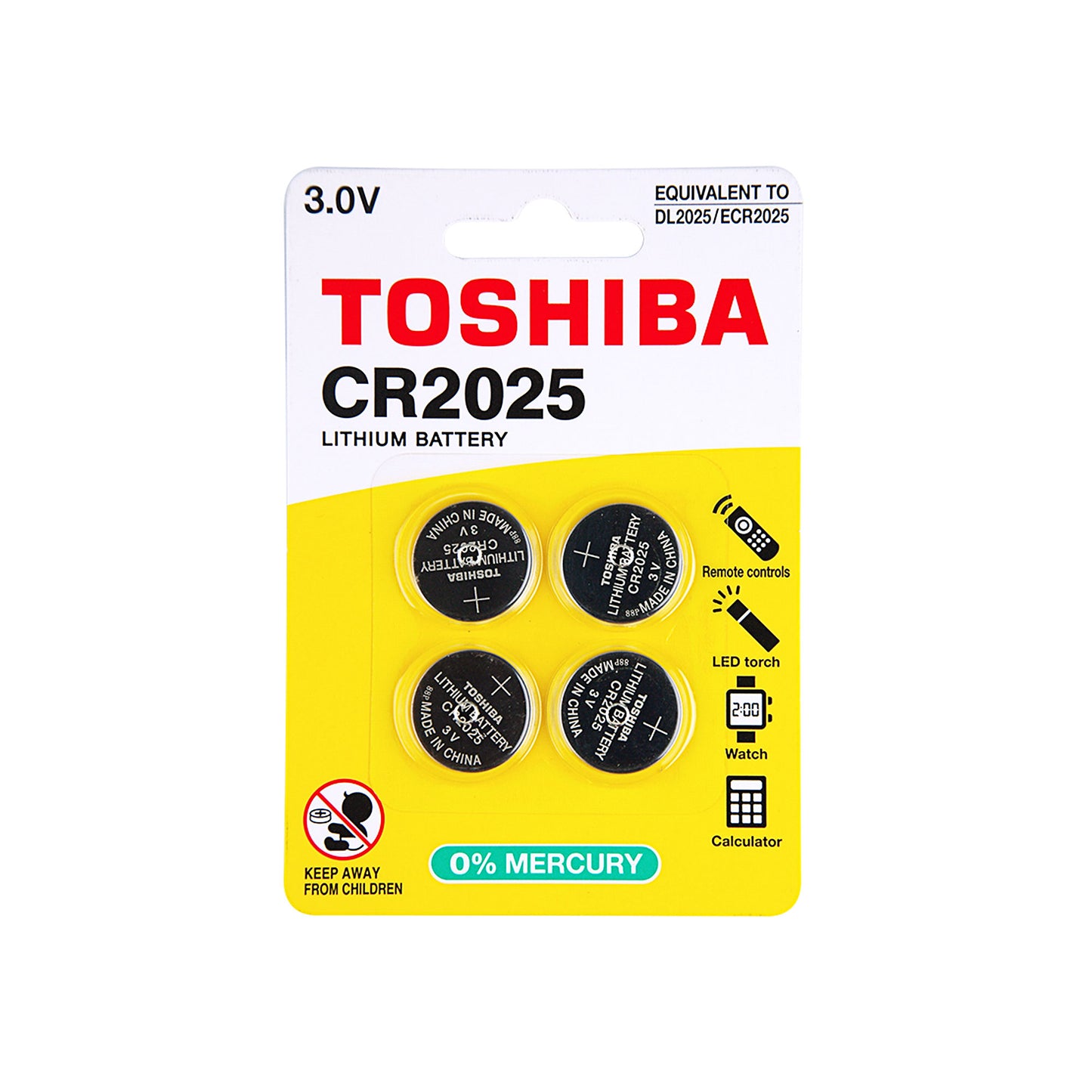 Toshiba CR2025 Button Battery 4pk