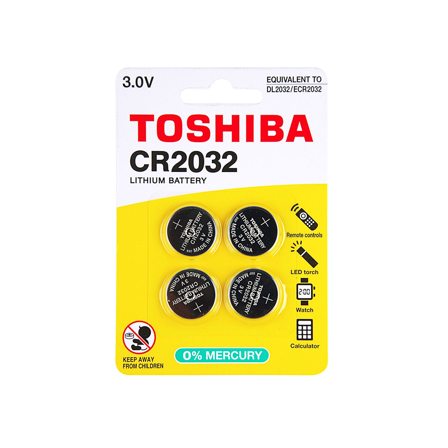 Toshiba CR2032 Button Battery 4pk