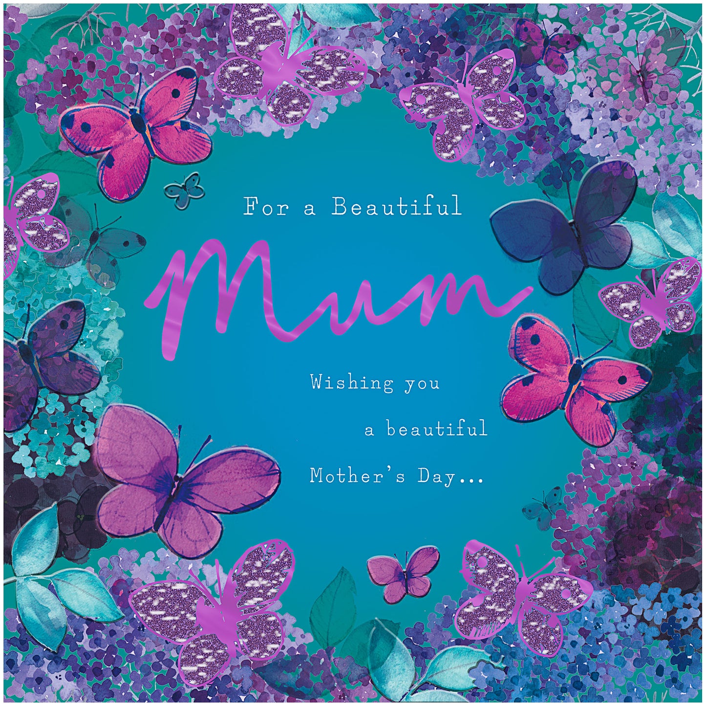 Mother's Day Card Pink Butterflies On Blue