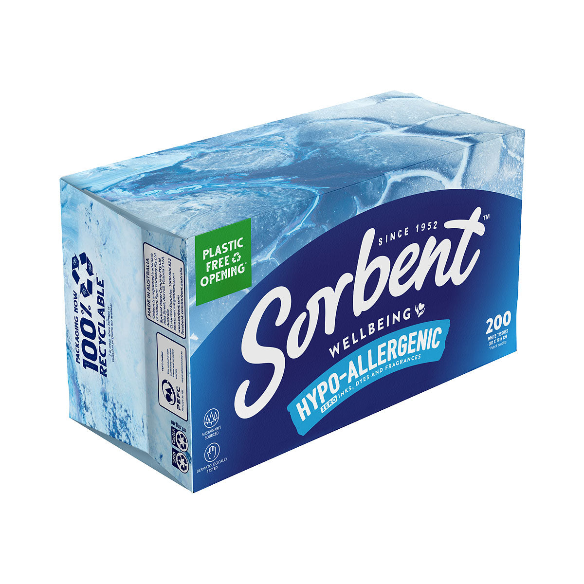 Sorbent Tissues Hypo Allergenic 200pk Assorted