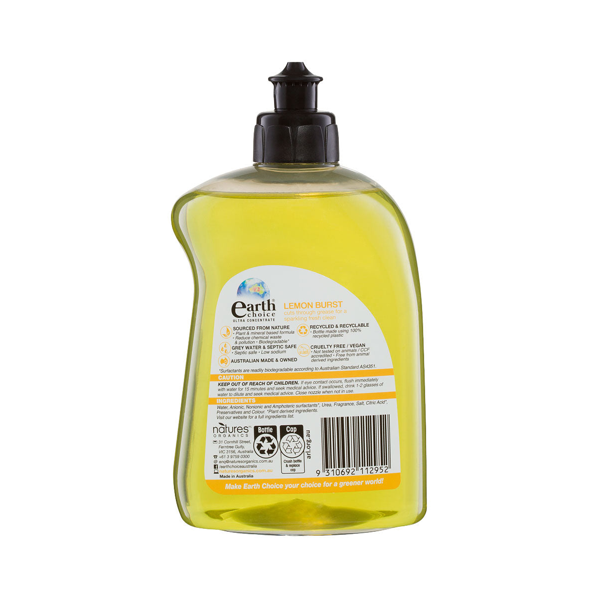 Earth Choice Ultra Dishwashing Liquid Lemon 500mL