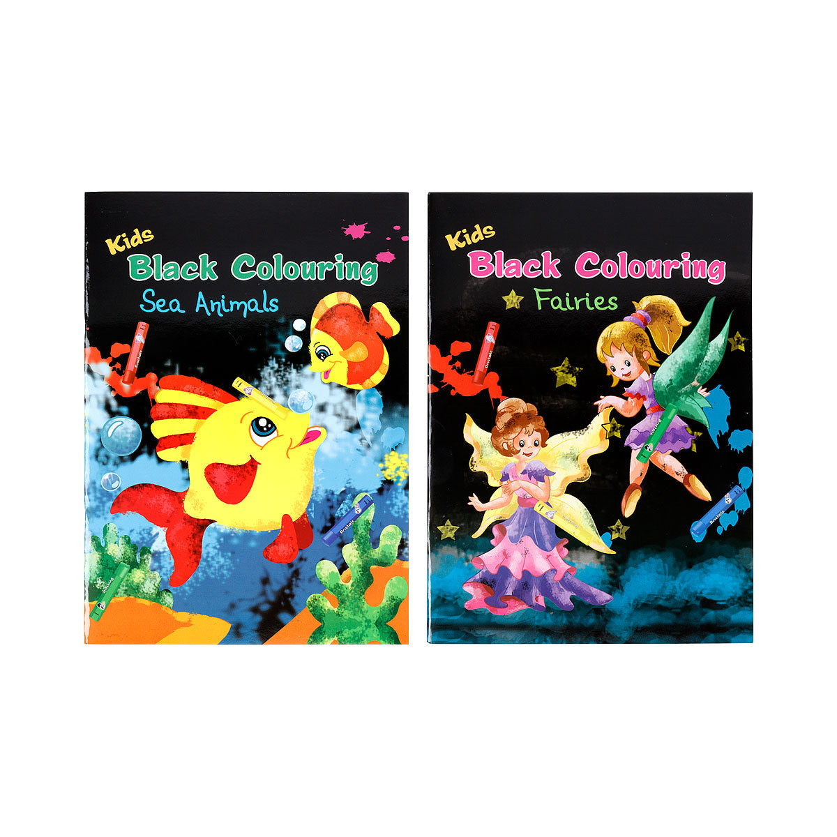 Kids Black Colouring Book A4 32pg Sea Animals/Fairies