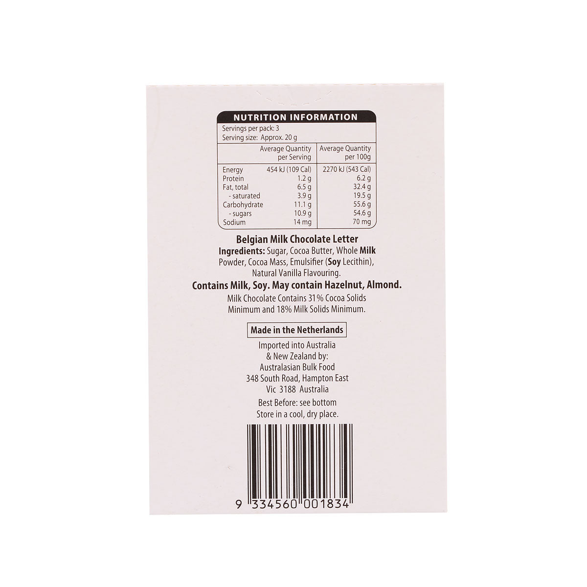 Waterbridge Chocolate Letters 65g