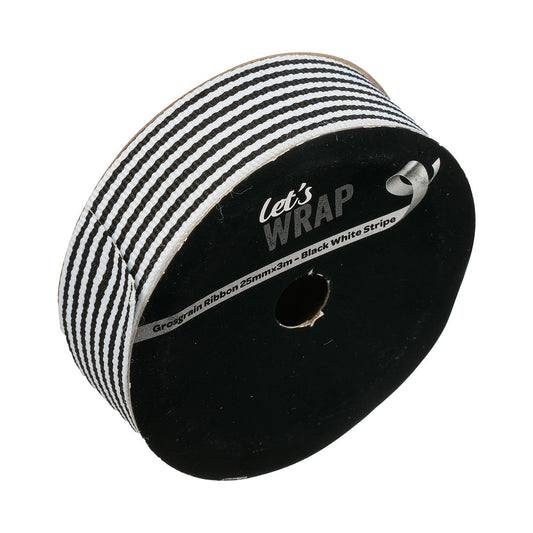 Ribbon Black & White Stripe 25mm x 3m