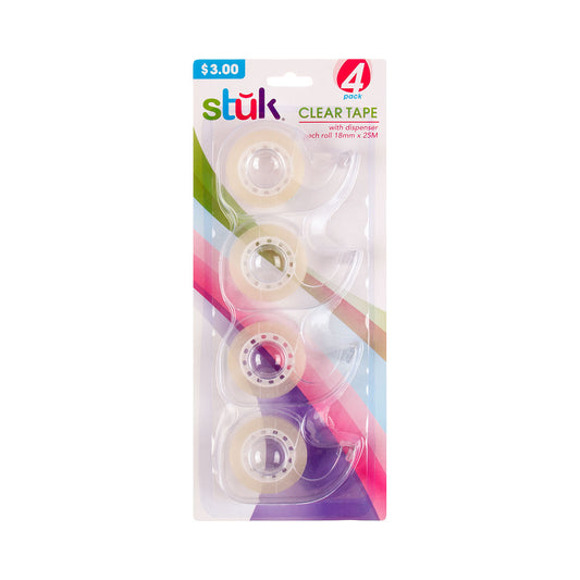 Tape Clear with Dispenser 18mm x 25m 4pk