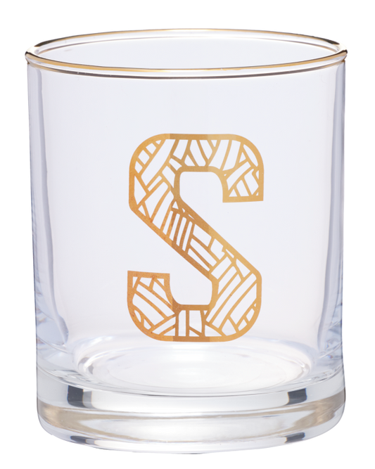 Monogrammed Double Old-Fashioned Gold Foil S,M,A Glass 300mL Assorted