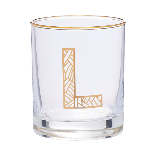 Monogrammed Double Old-Fashioned Gold Foil L,T,E Glass 300mL Assorted