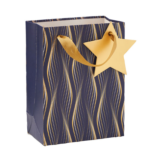 Vertical Wave Gift Bag Blue/Gold Small