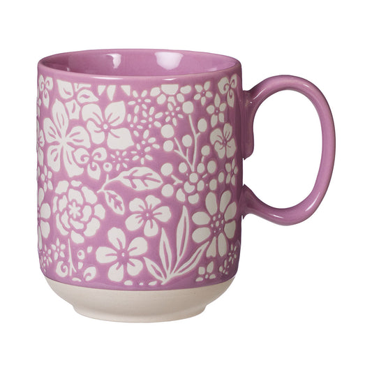 White Flowers Embossed Mug 400mL Assorted
