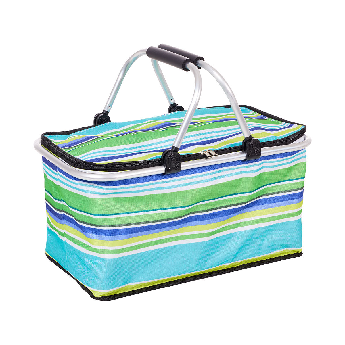 Striped Collapsible Picnic Basket 28.5 x 46.5cm