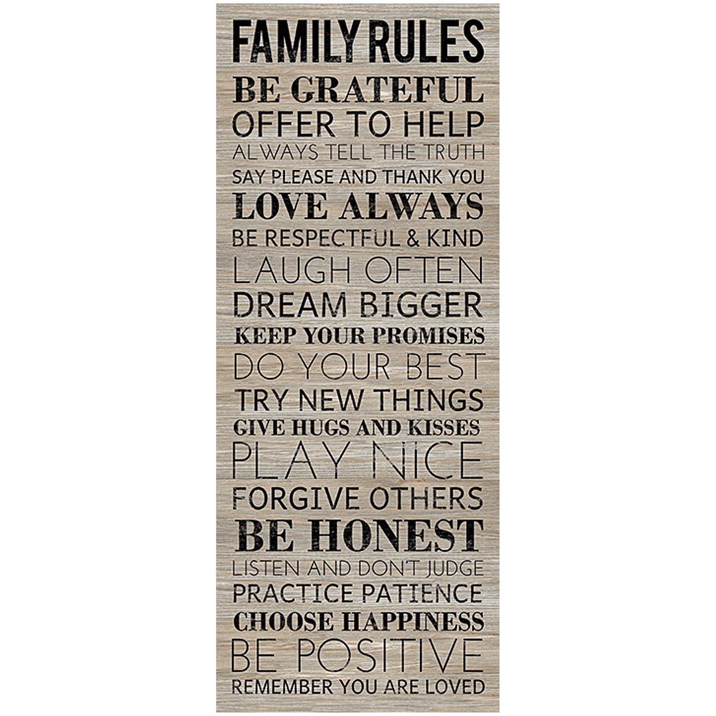 Family Rules Long Print Canvas Assorted 8x20