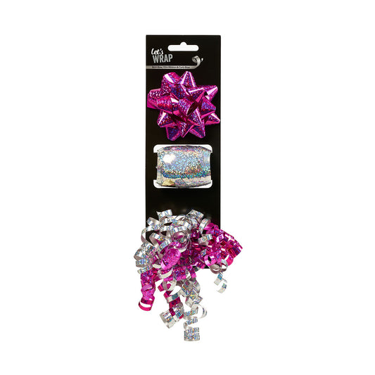 Curly Bow With Ribbon Pink 3pk