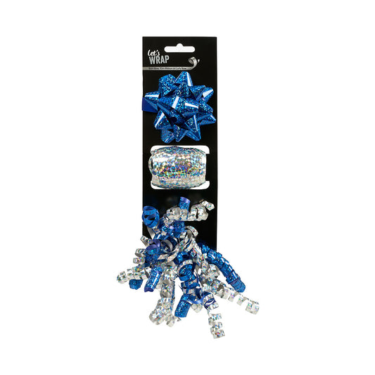 Curly Bow With Ribbon Blue 3pk