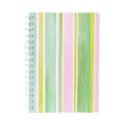 A5 Notebook Wire Bound Green-Pink Stripe 160pg