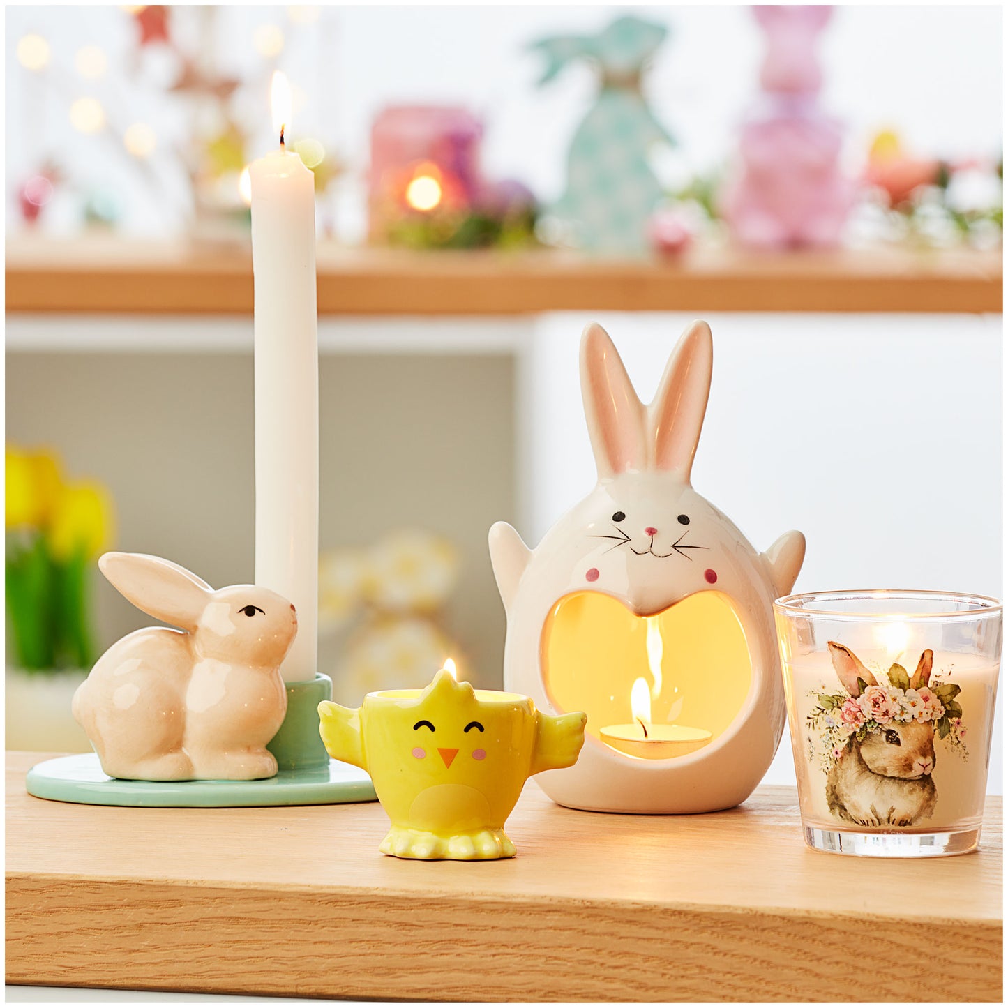 Easter Bunny Taper Candle Holder Ceramic Assorted