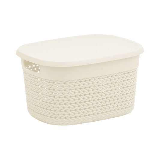 Studio Knit Basket Oval With Lid Cream 5.5L