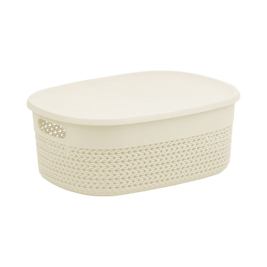 Studio Knit Basket Oval With Lid Cream 12.5L