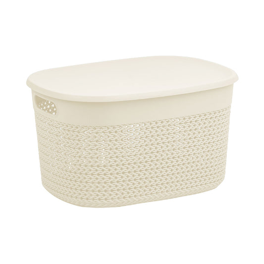 Studio Knit Basket Oval With Lid Cream 17.5L