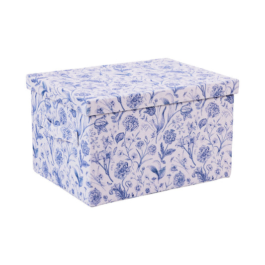 Lidded Storage Box Blue Floral Large