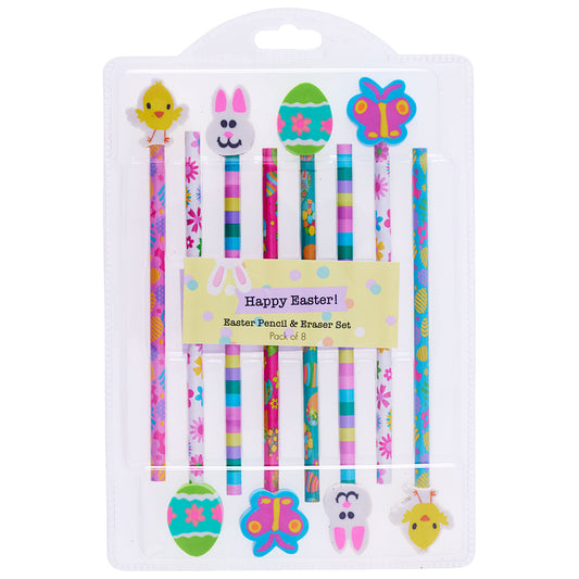 8pc Easter Pencil & Eraser Set