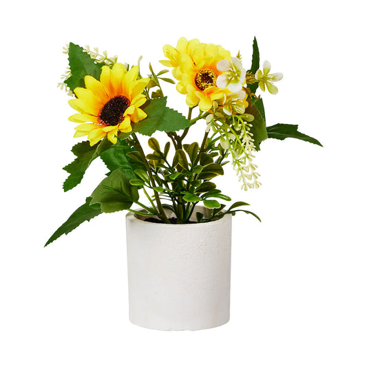 Faux Sunflowers In White Pot Yellow/White