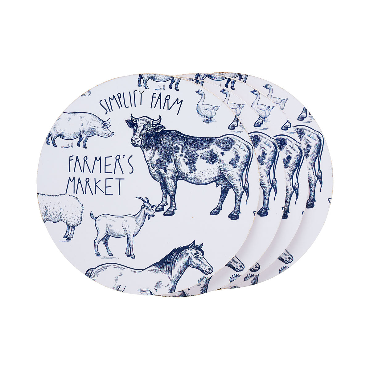 Coaster Square Blue Farm 4pk