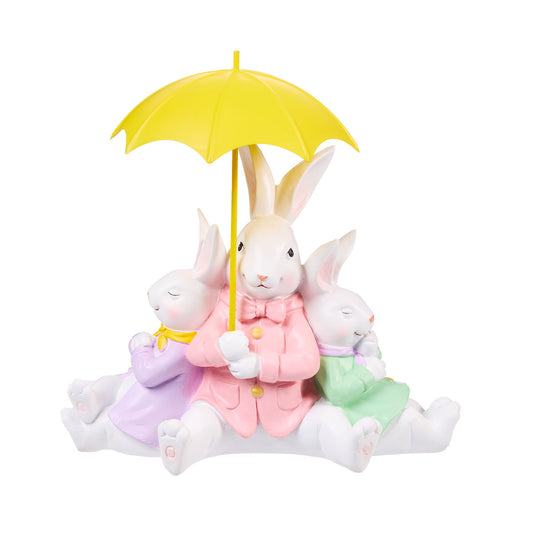 Easter Bunny Trio With Umbrellas Figurine