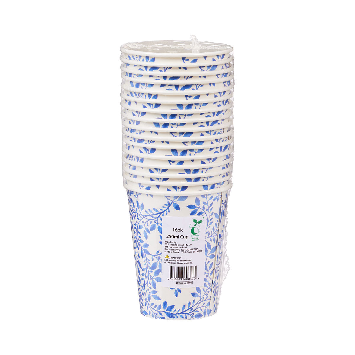 Blue Floral Cup 250mL 16pk