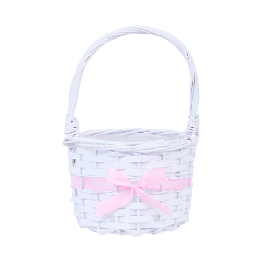 Easter Basket White With Ribbon Small