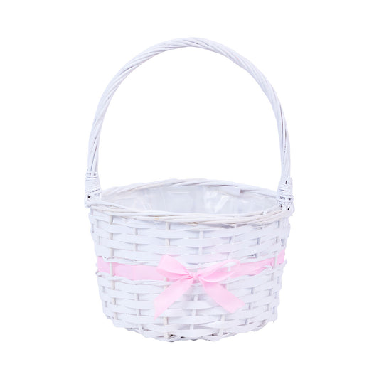 Easter Basket White With Ribbon Medium