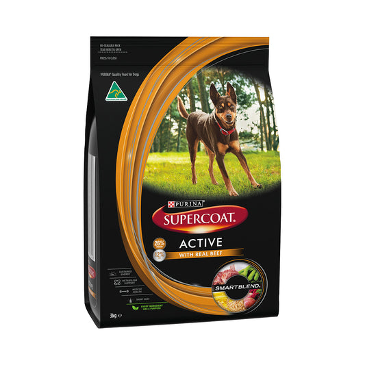 Purina Supercoat Active Dry Dog Food Beef 3kg